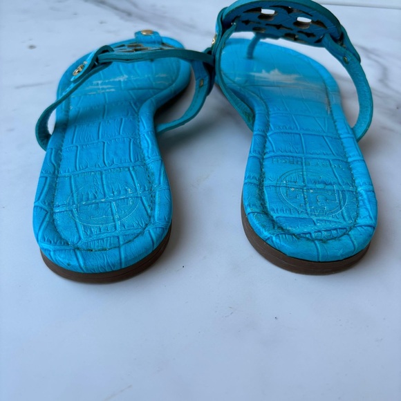 Tory Burch Flip Flops Miller Turquoise Leather Sandals - Picture 8 of 10